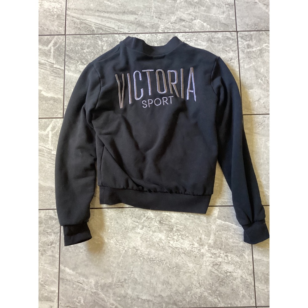 Victoria Sport Womens Black Full Zip Bomber Jacket Logo Back XS